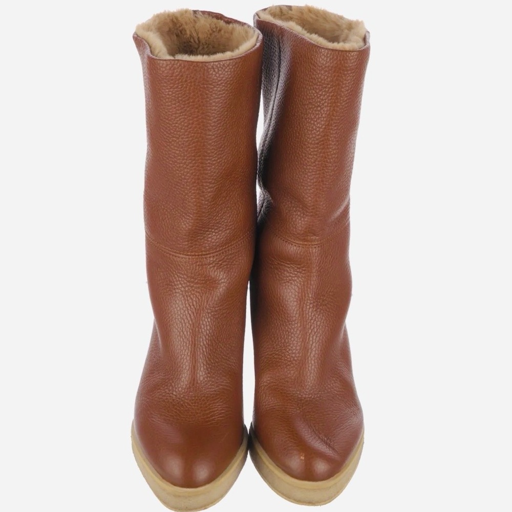 Marion Parke Tucker Pebbled Leather Wedge Boot in Cognac Brown, Size: 39